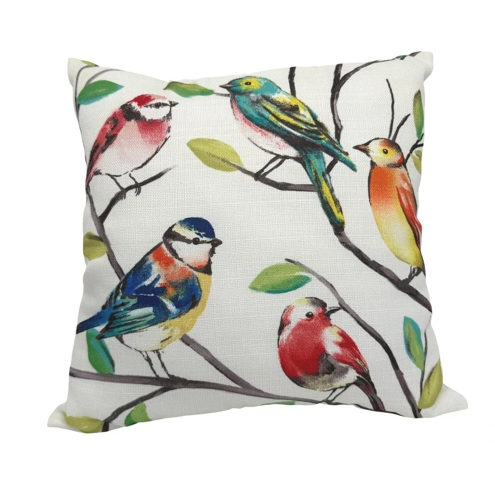 Bird Print Square Decorative Throw Pillow 16x16 Multicolor Watercolor Nature